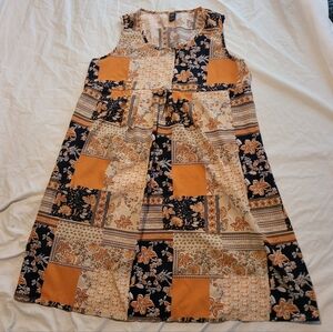 Floral Patchwork Tunic/ Dress - Orange and Navy